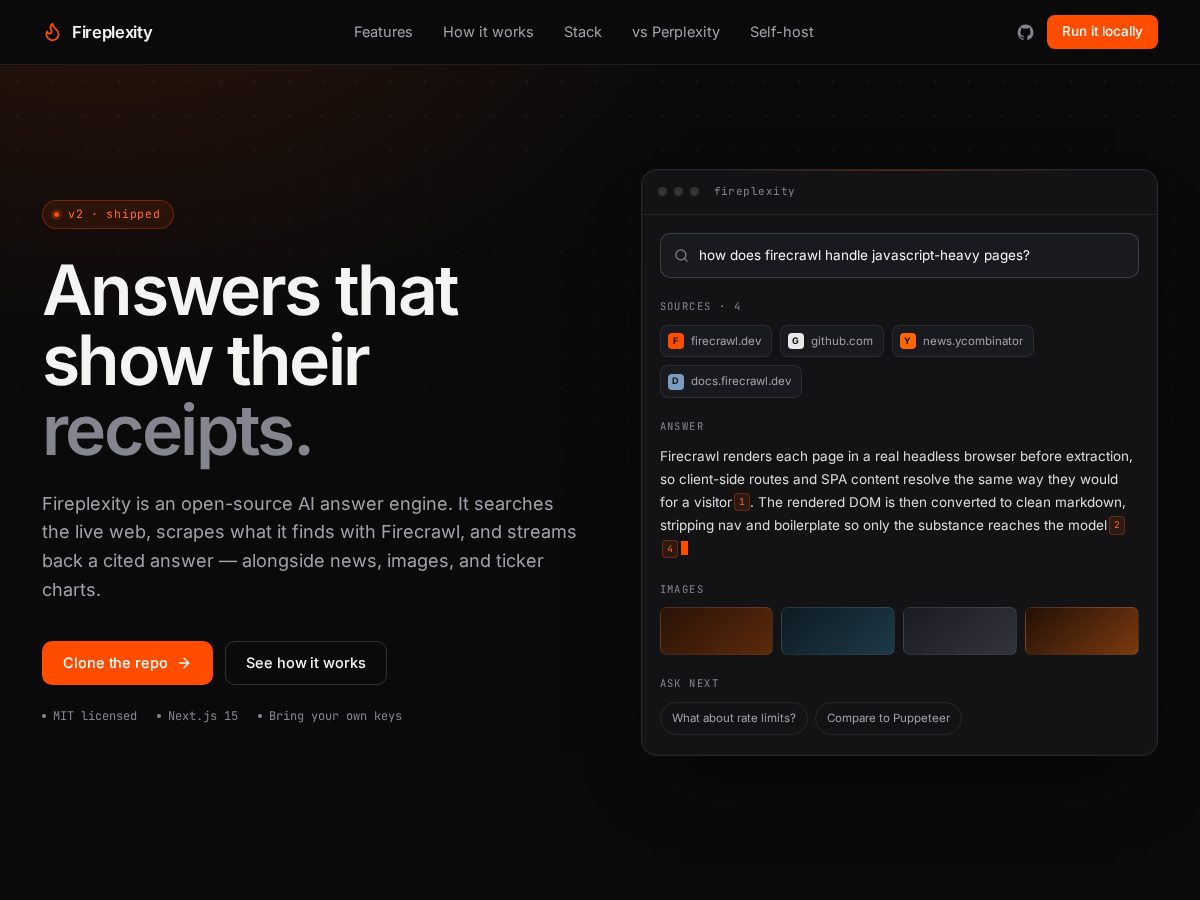 Landing-page snapshot of fireplexity.org