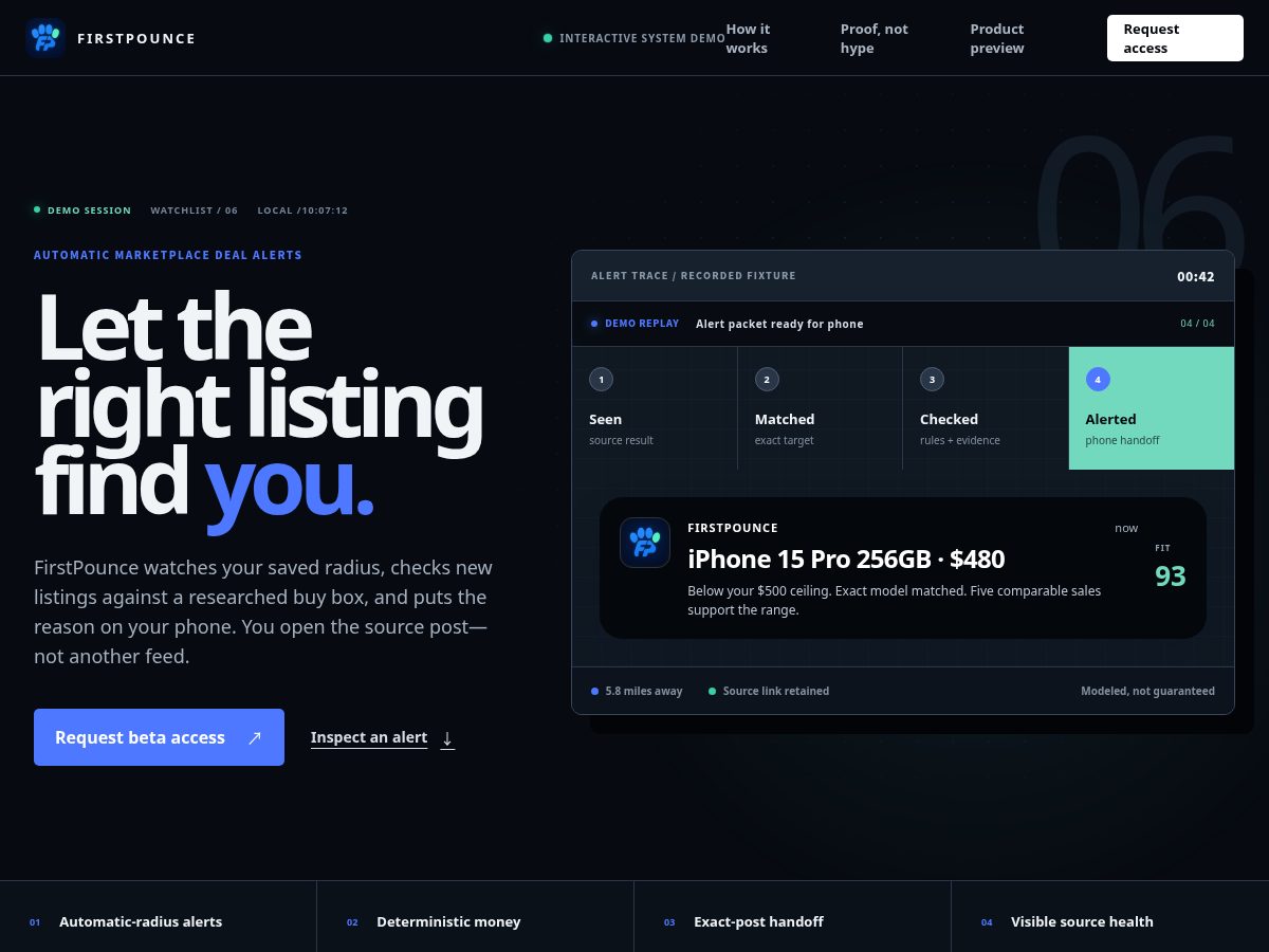 Landing-page snapshot of firstpounce.com