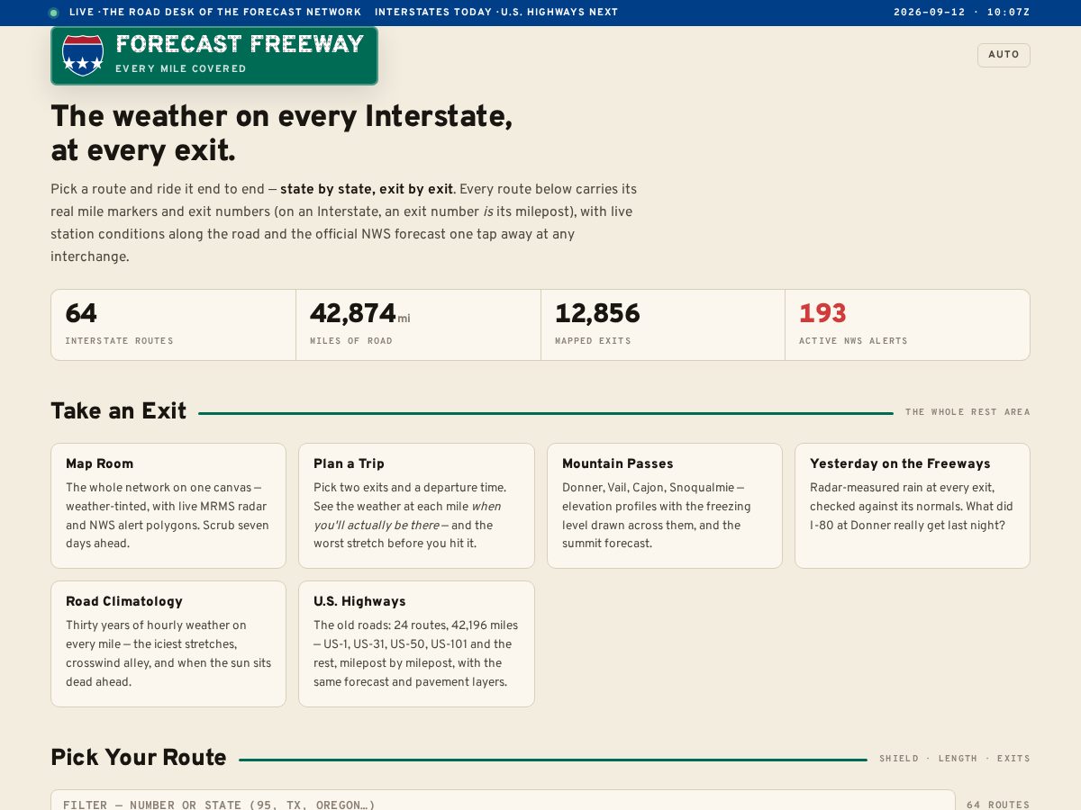 Landing-page snapshot of forecastfreeway.com