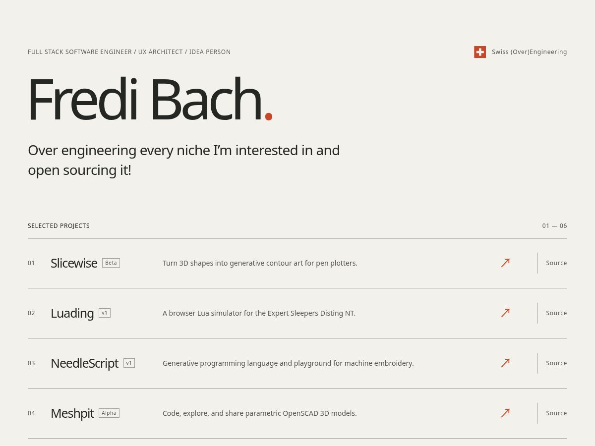 Landing-page snapshot of fredibach.com