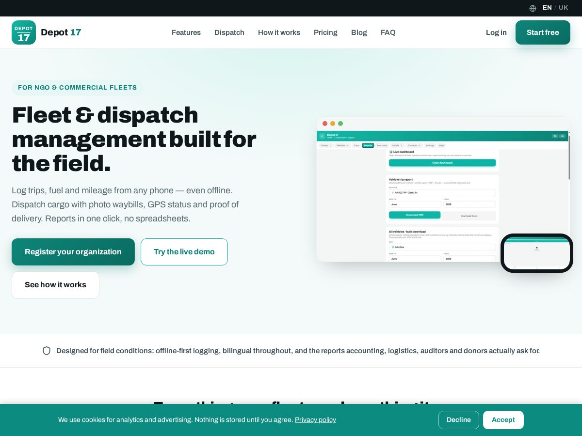 Landing-page snapshot of getdepot17.com