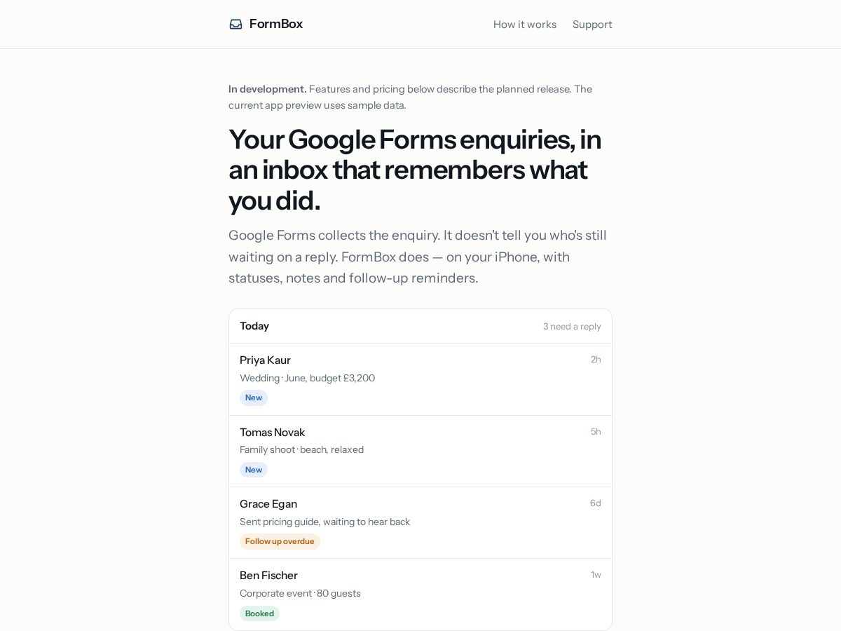Landing-page snapshot of getformbox.com