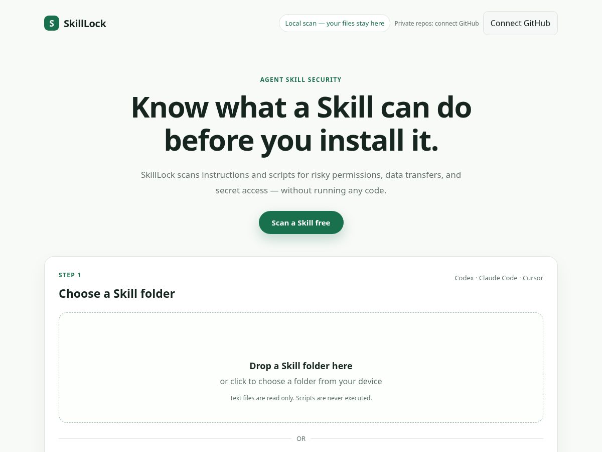 Landing-page snapshot of getskilllock.com