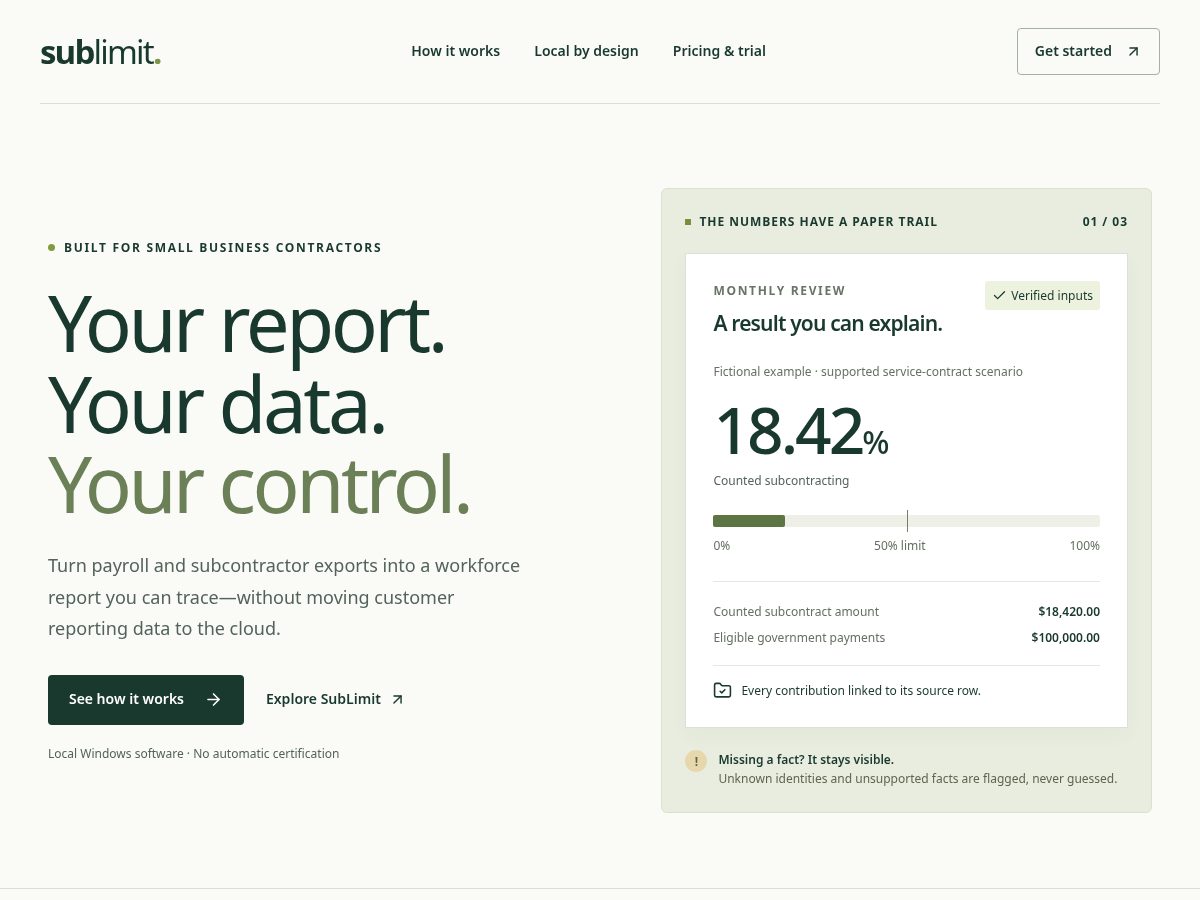 Landing-page snapshot of getsublimit.com