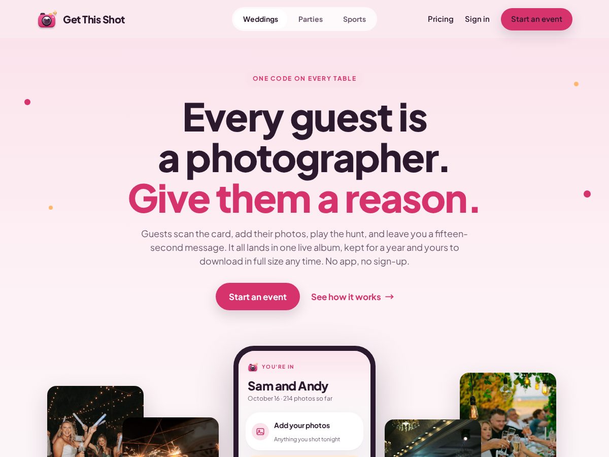 Landing-page snapshot of getthisshot.com