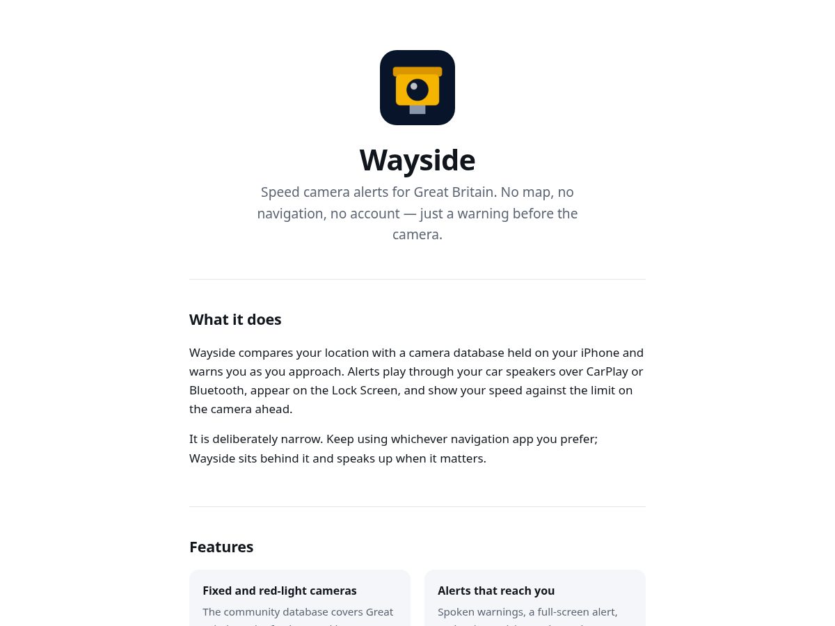 Landing-page snapshot of getwayside.app