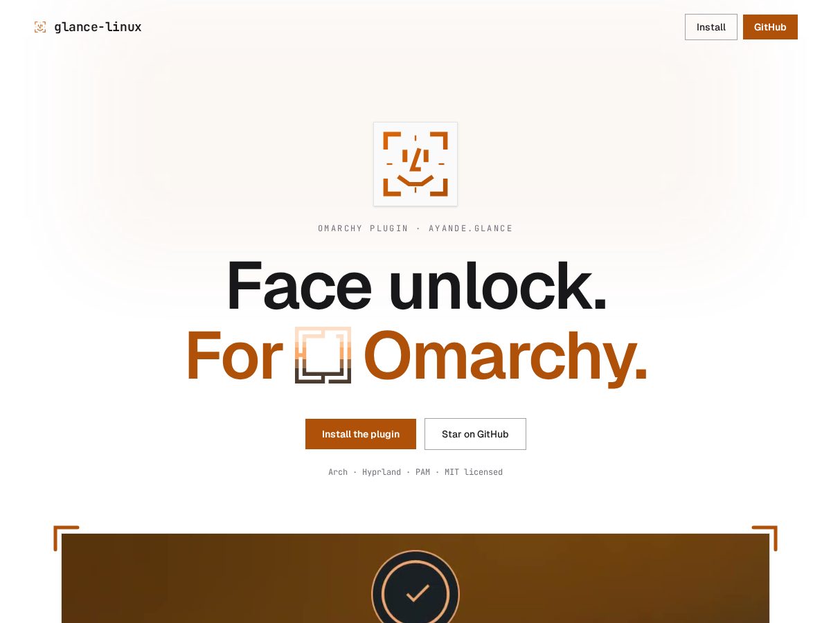 Landing-page snapshot of glancelinux.website