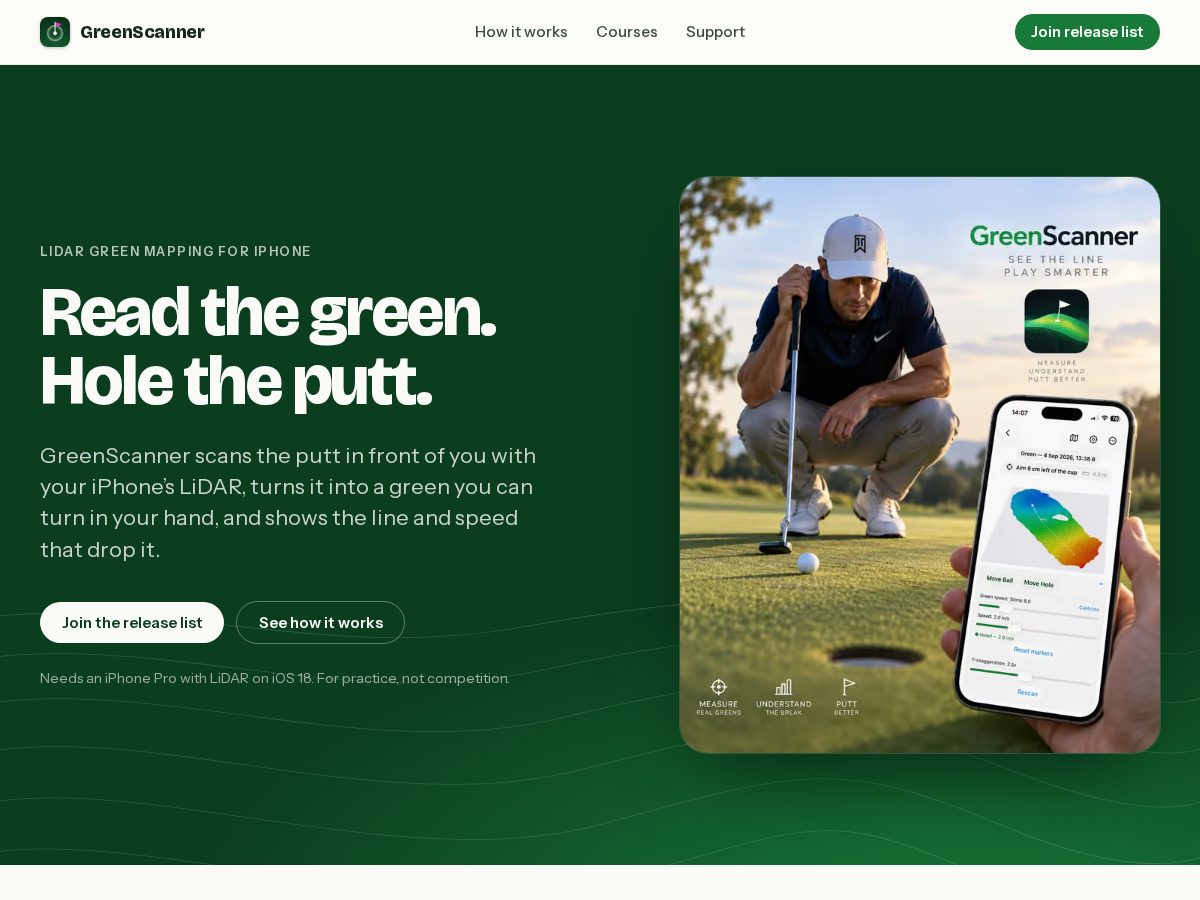 Landing-page snapshot of golfgreenscanner.com