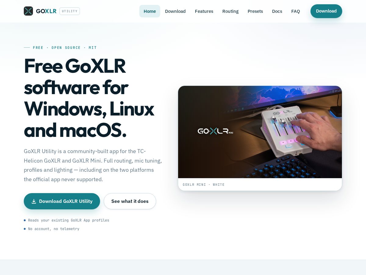 Landing-page snapshot of goxlrutility.app