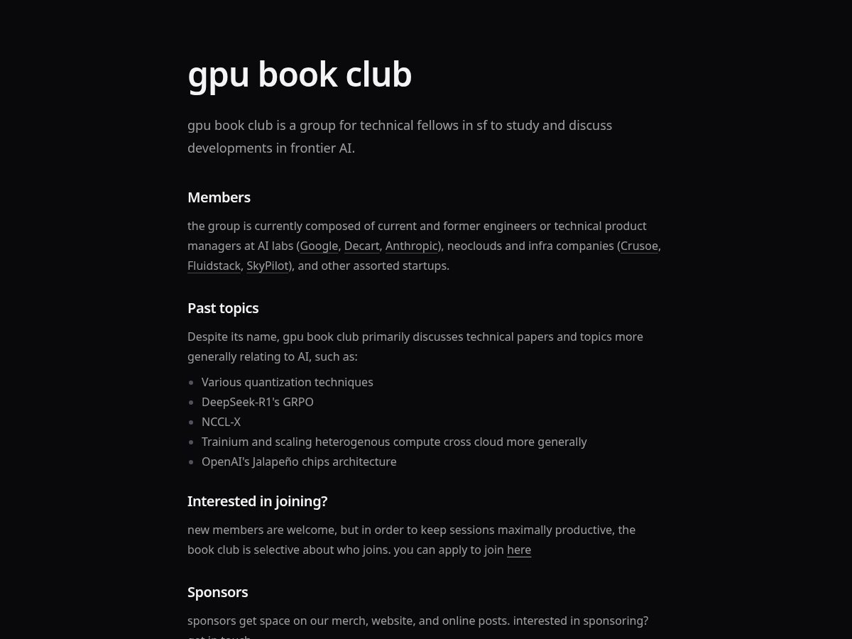 Landing-page snapshot of gpubookclub.com