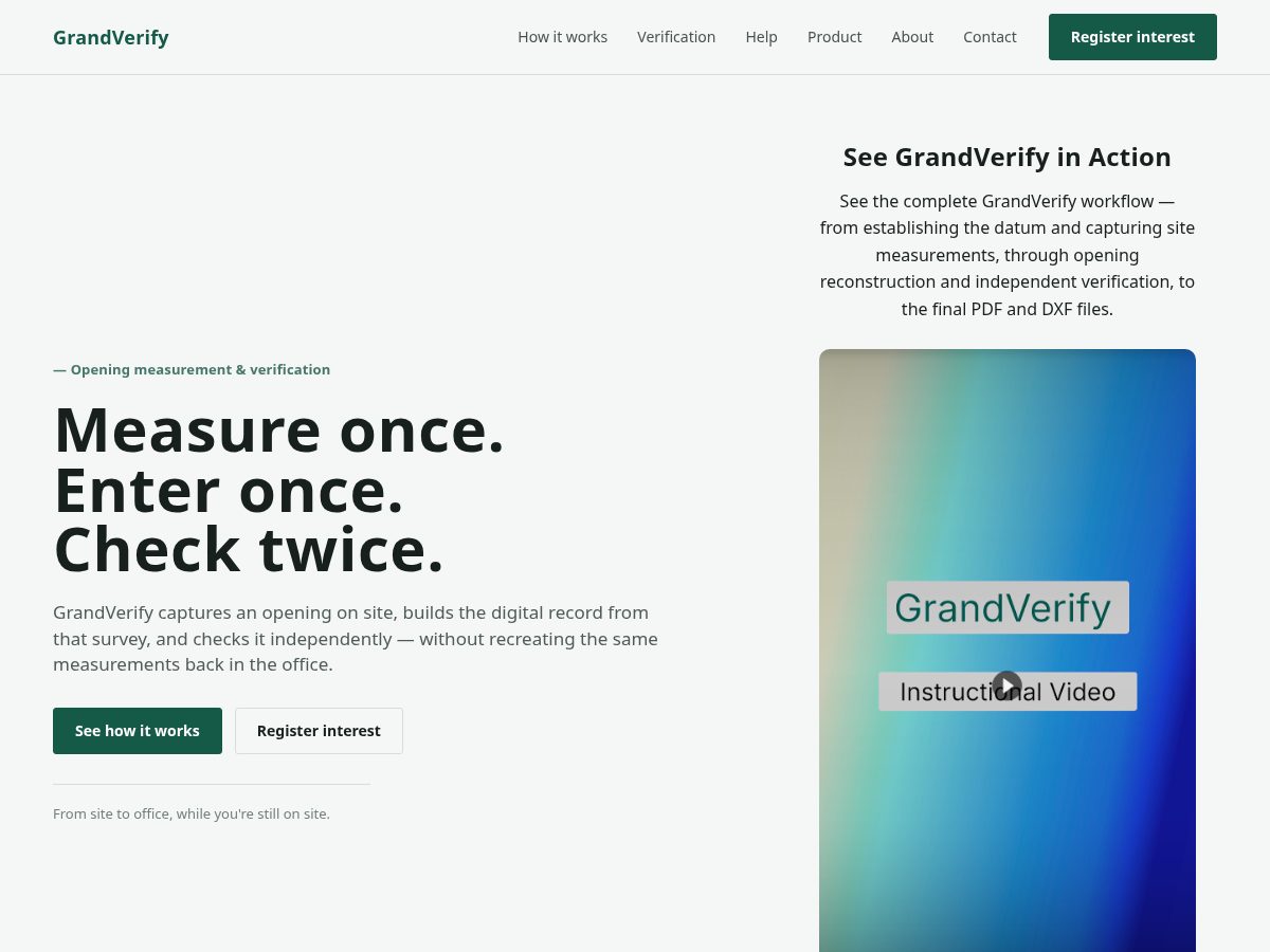 Landing-page snapshot of grandverify.app