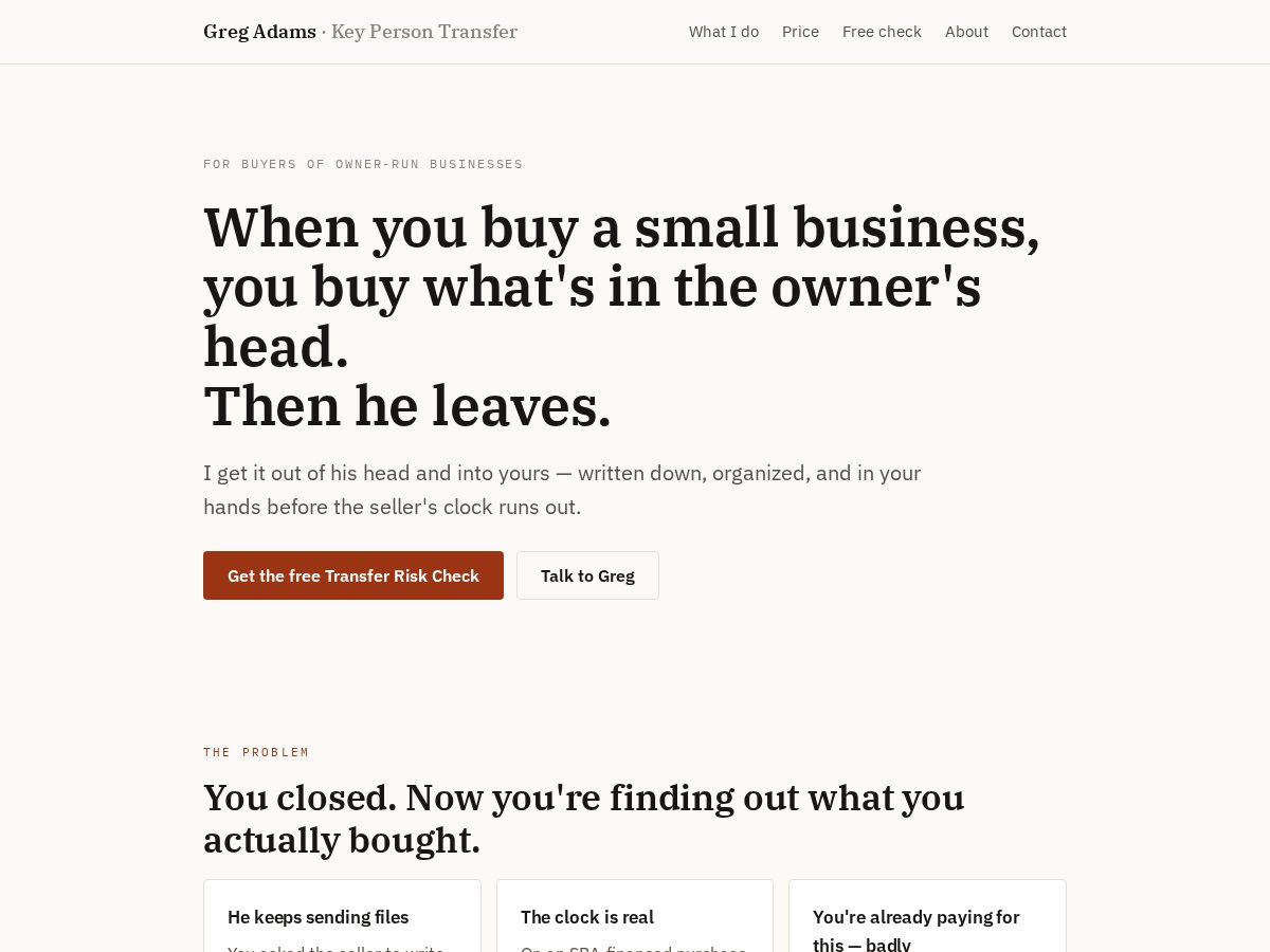 Landing-page snapshot of gregsadams.com