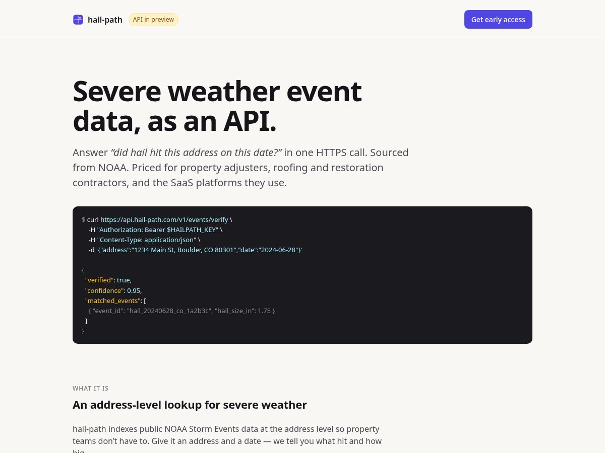 Landing-page snapshot of hail-path.com