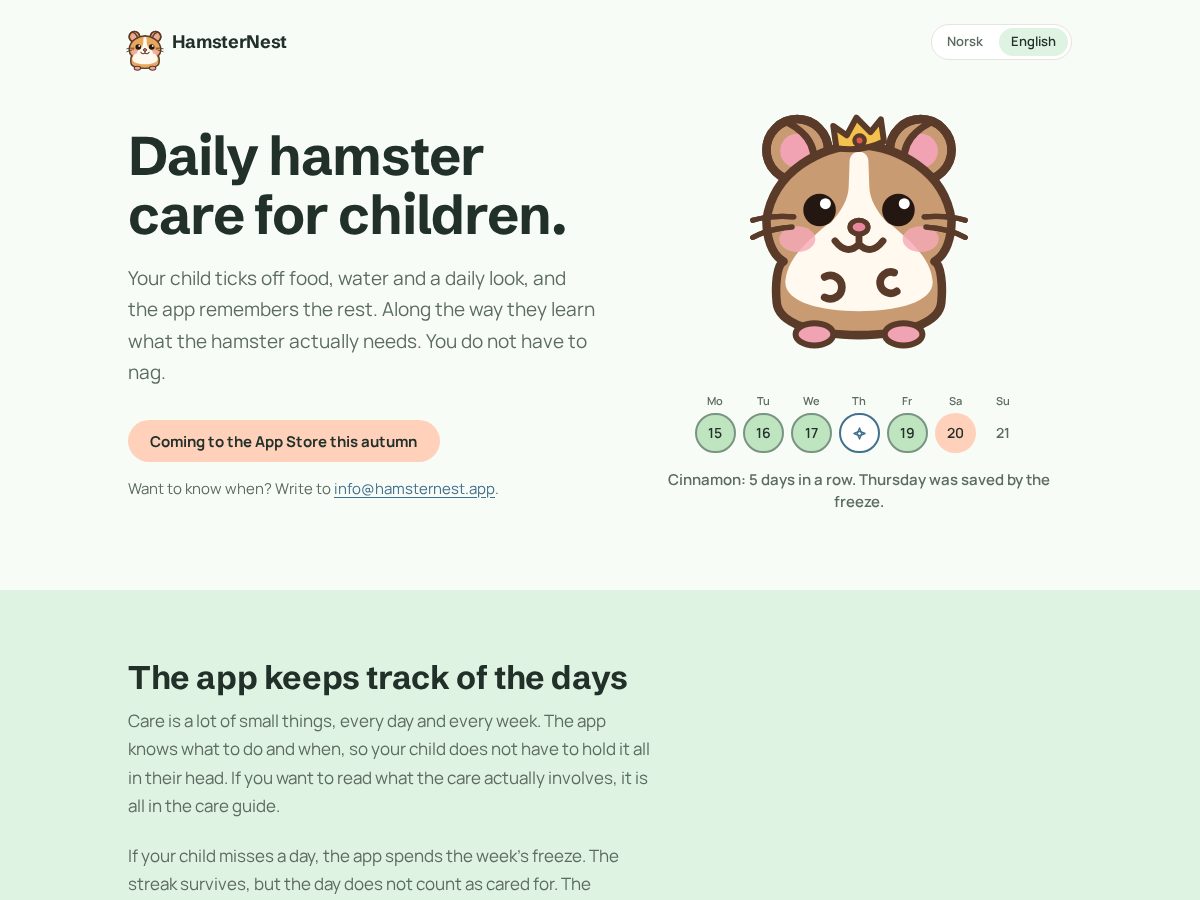 Landing-page snapshot of hamsternest.app