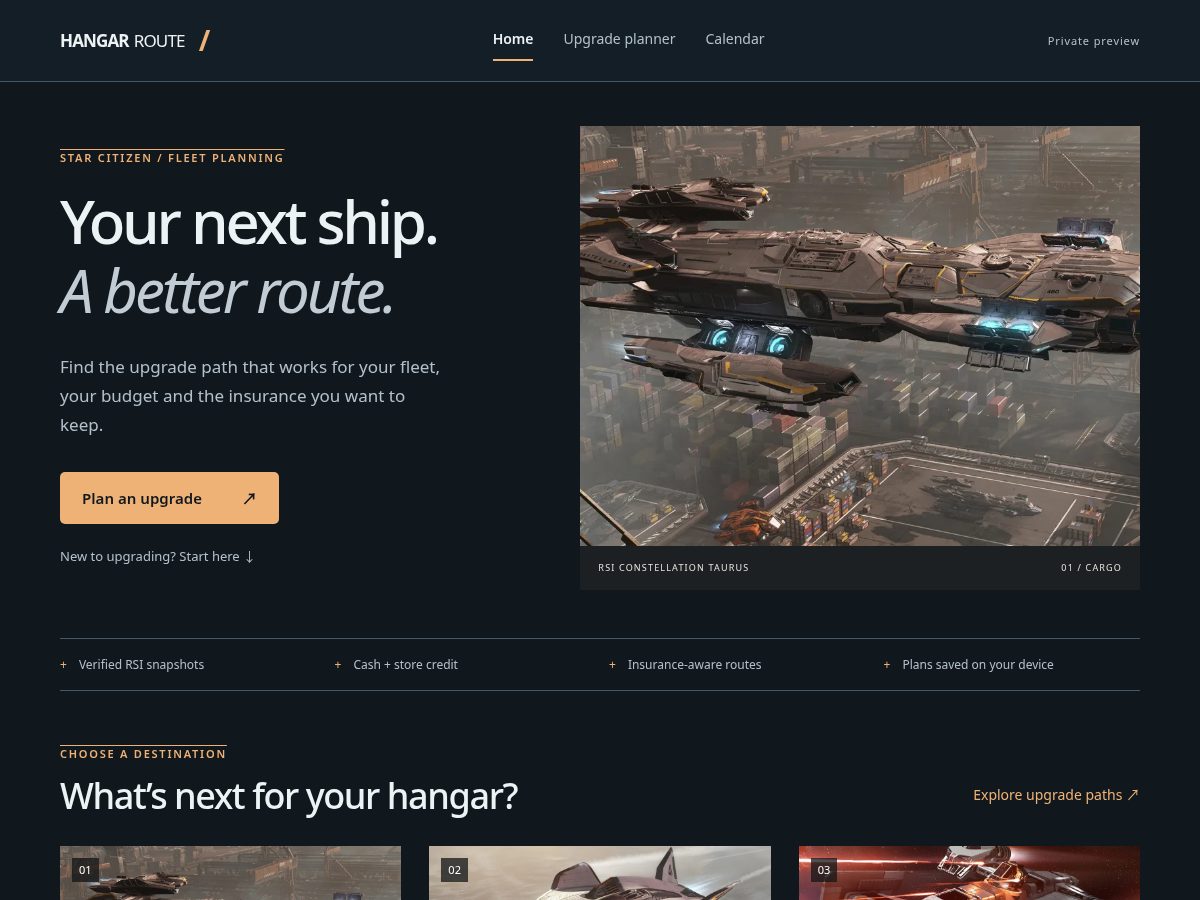 Landing-page snapshot of hangar-route.com