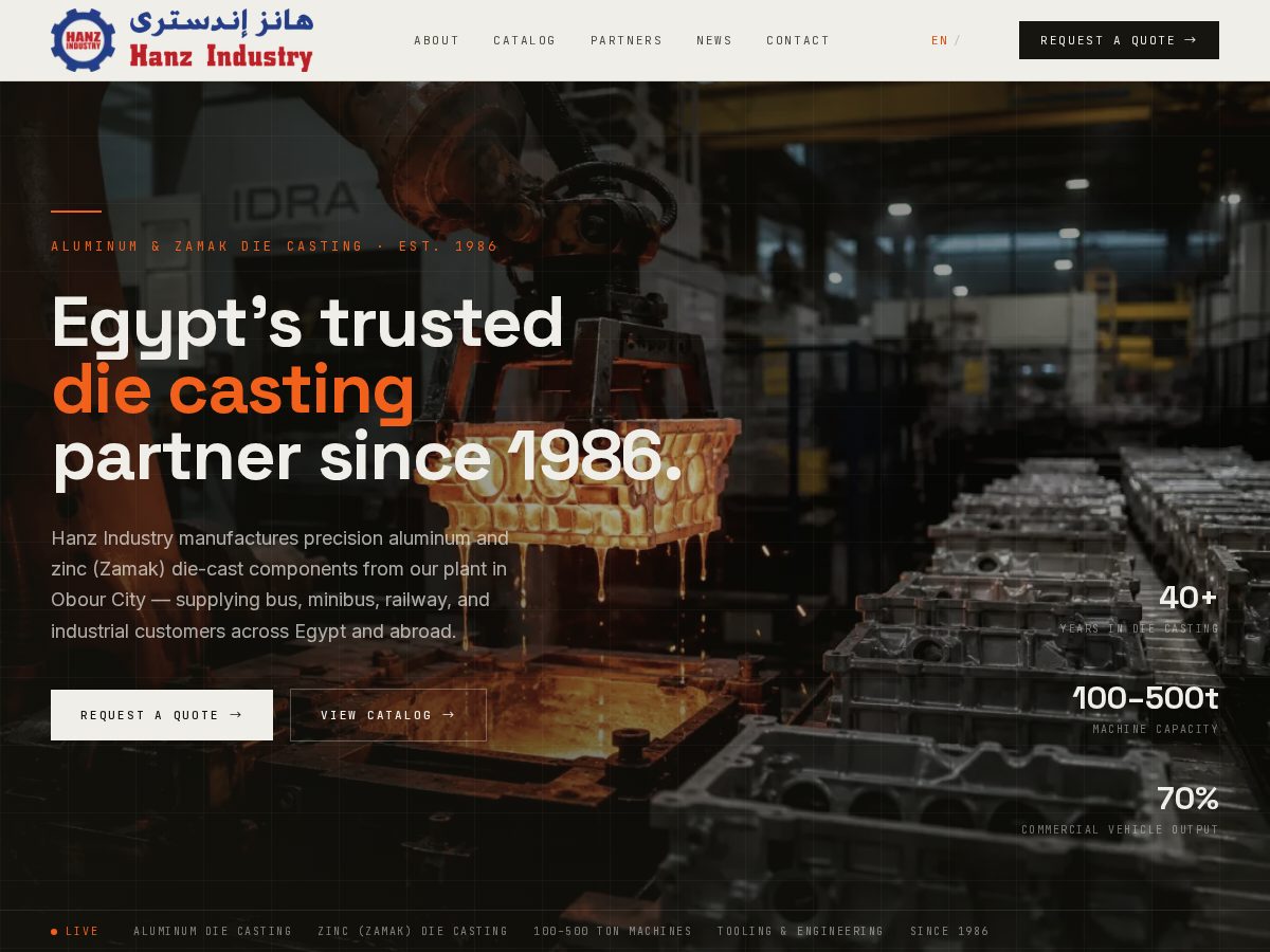 Landing-page snapshot of hanzindustry.com