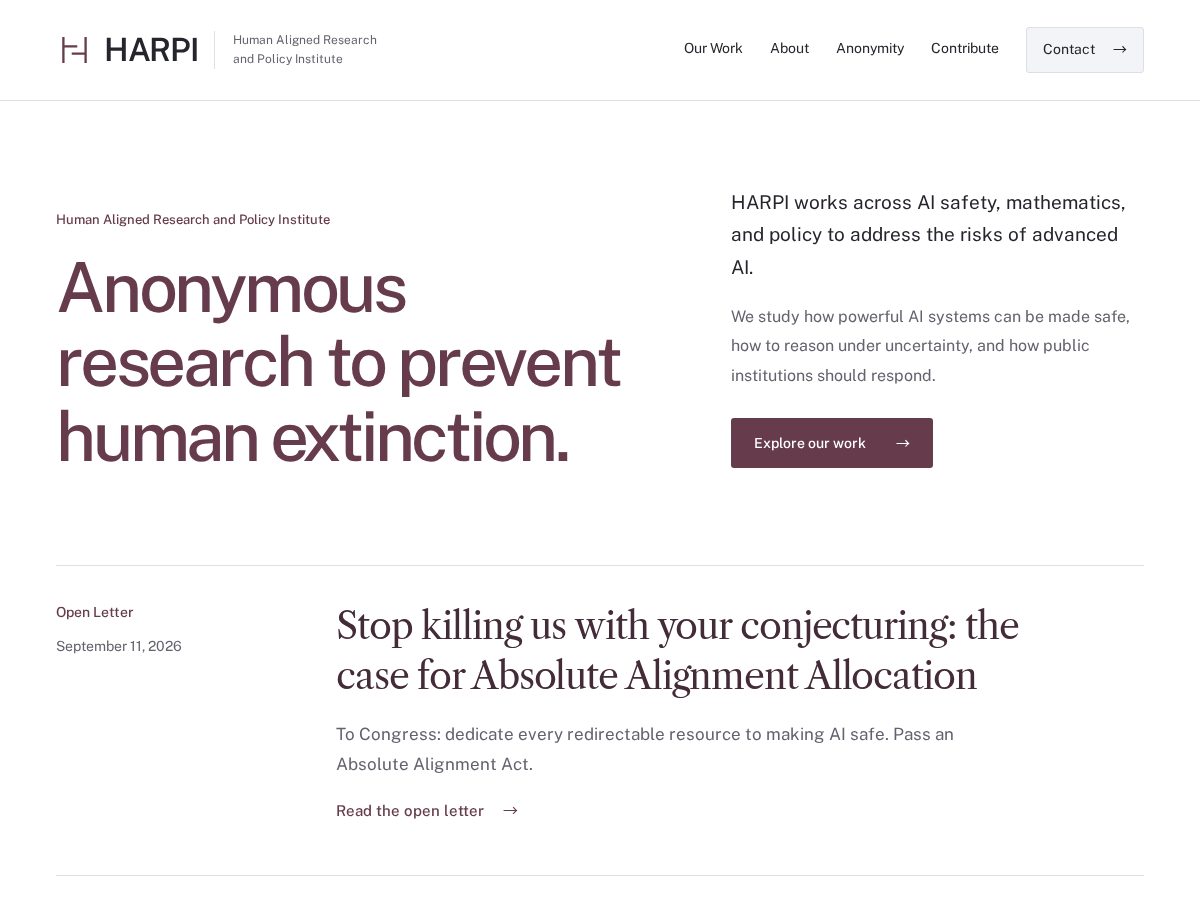 Landing-page snapshot of harpi.org