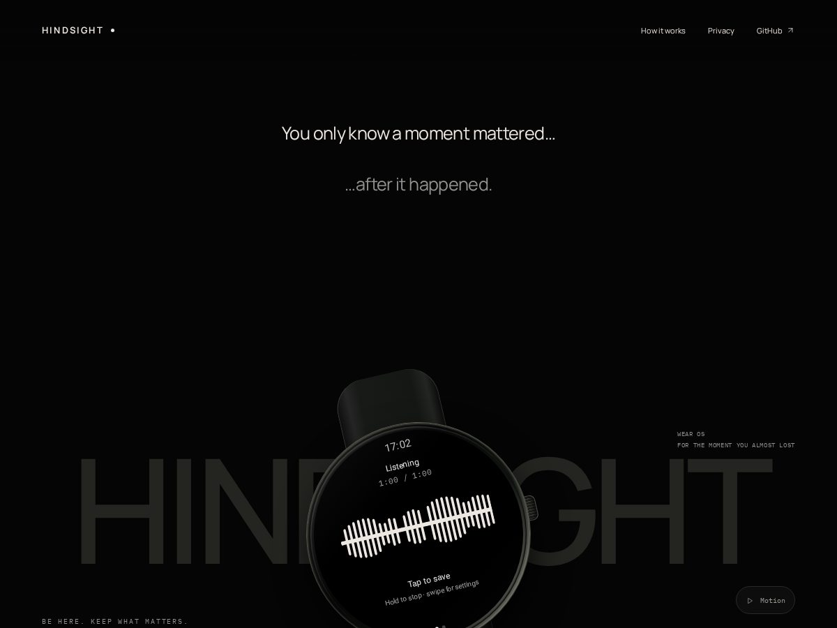 Landing-page snapshot of hindsight.watch