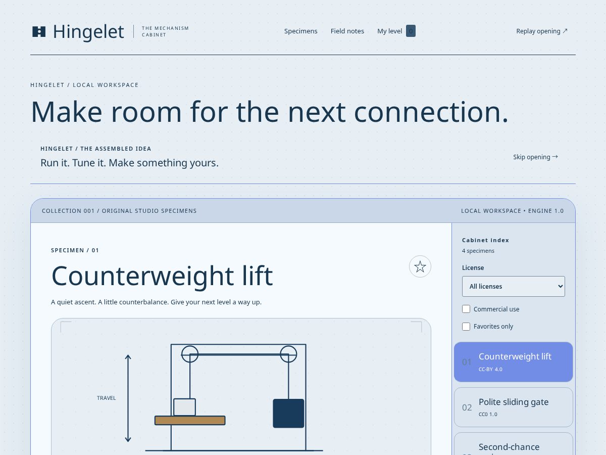 Landing-page snapshot of hingelet.xyz
