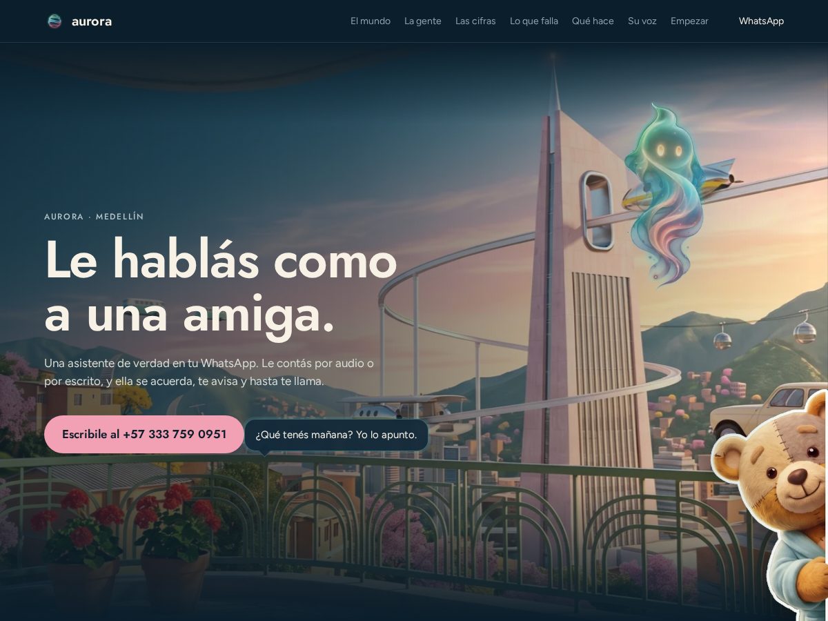 Landing-page snapshot of holaurora.com