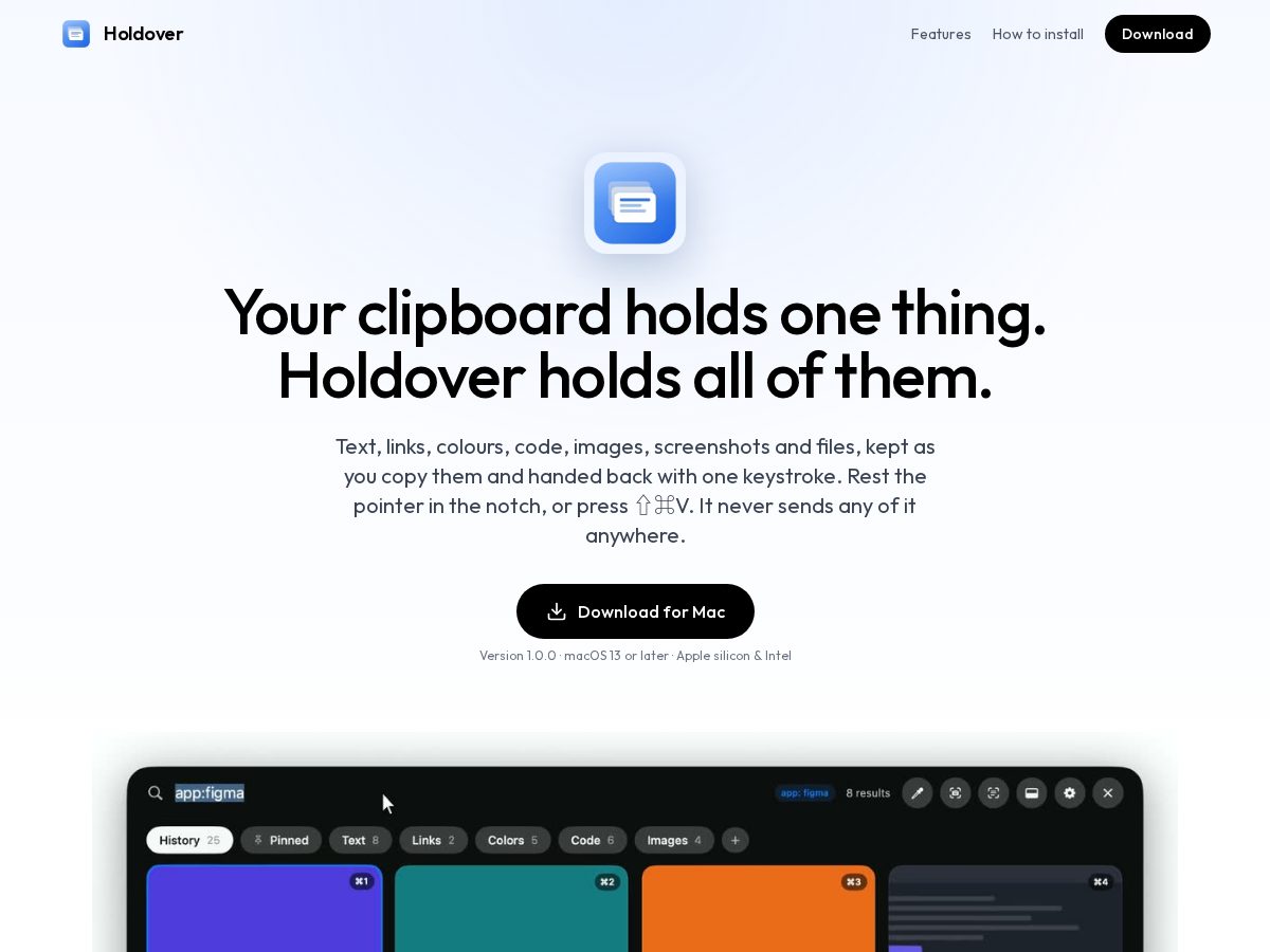 Landing-page snapshot of holdover.app