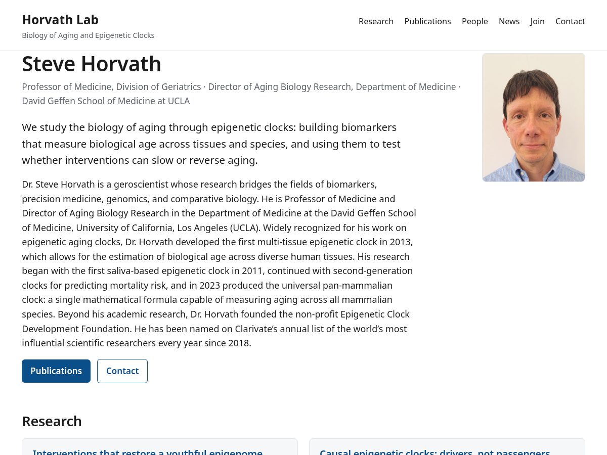 Landing-page snapshot of horvathaginglab.org