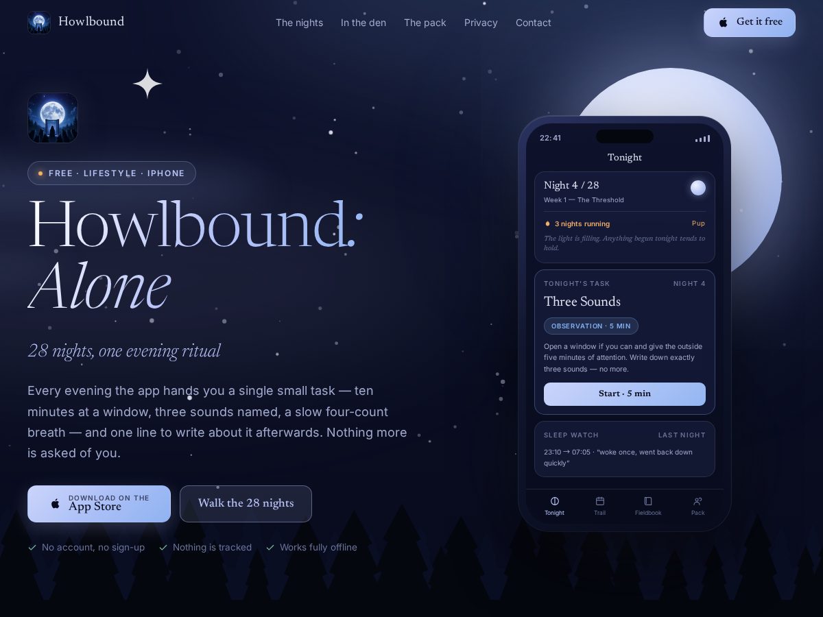 Landing-page snapshot of howlbound.online