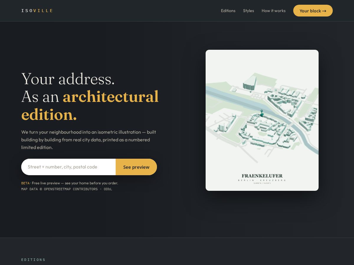 Landing-page snapshot of isoville.com