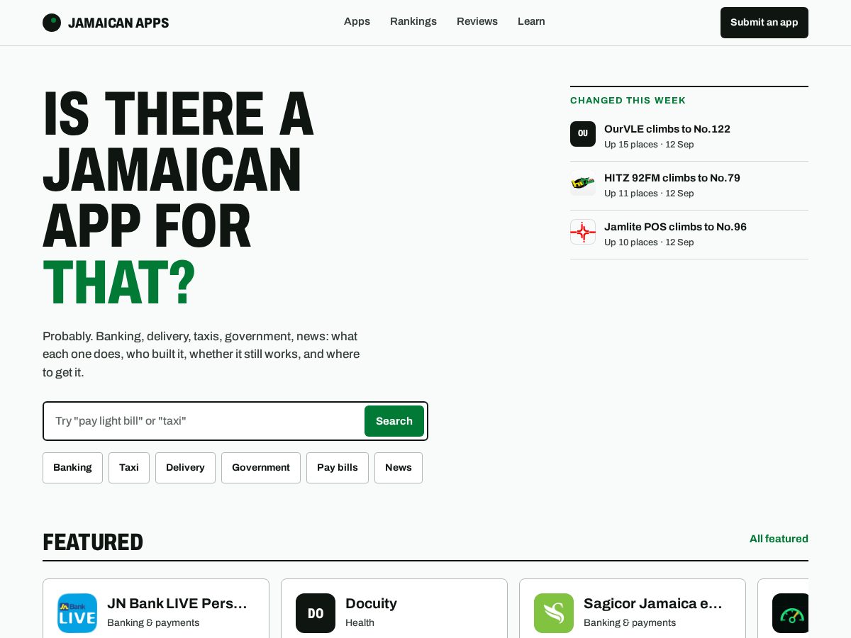 Landing-page snapshot of jamaicanapps.com