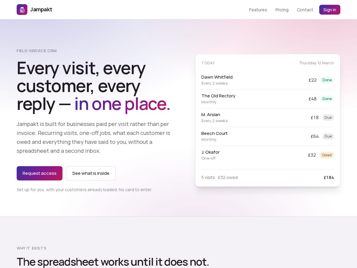 Landing-page snapshot of jampakt.app