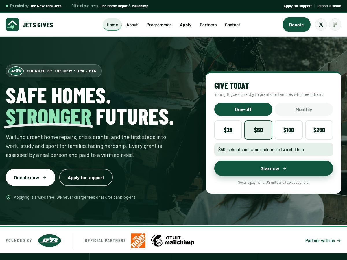 Landing-page snapshot of jetsgives.org