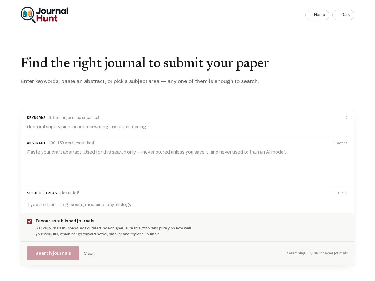 Landing-page snapshot of journalhunt.org
