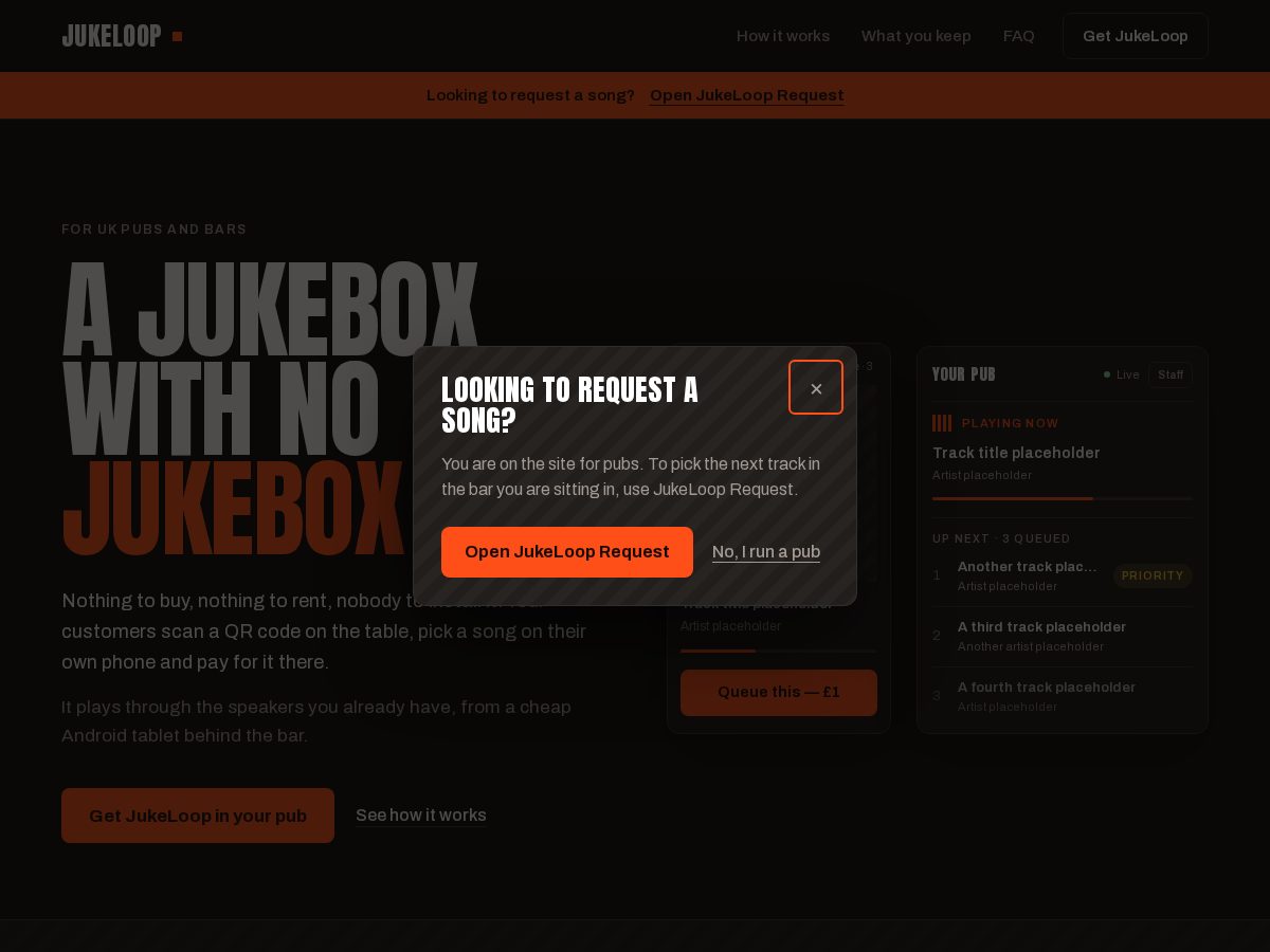 Landing-page snapshot of jukeloop.com