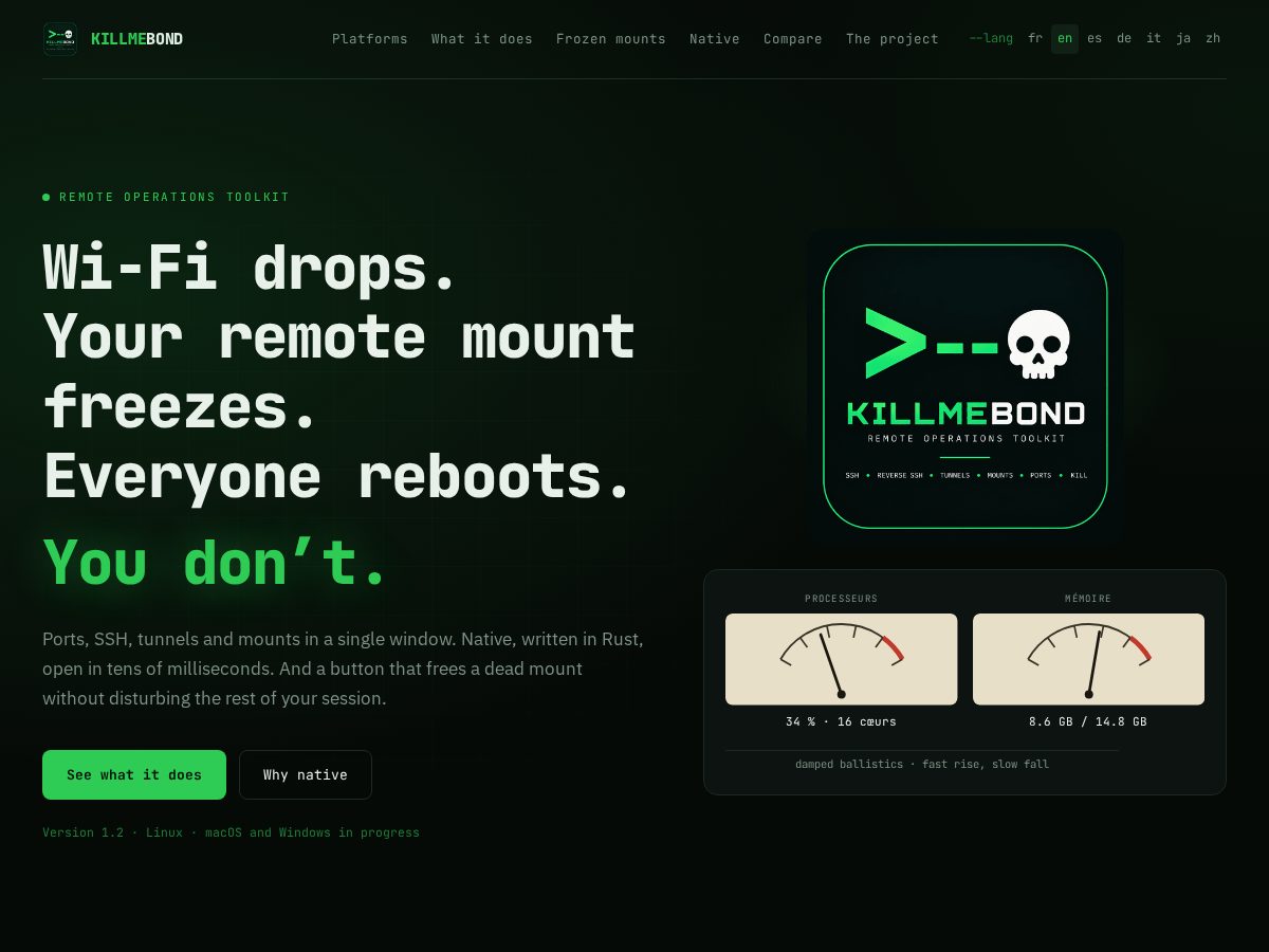 Landing-page snapshot of killmebond.com