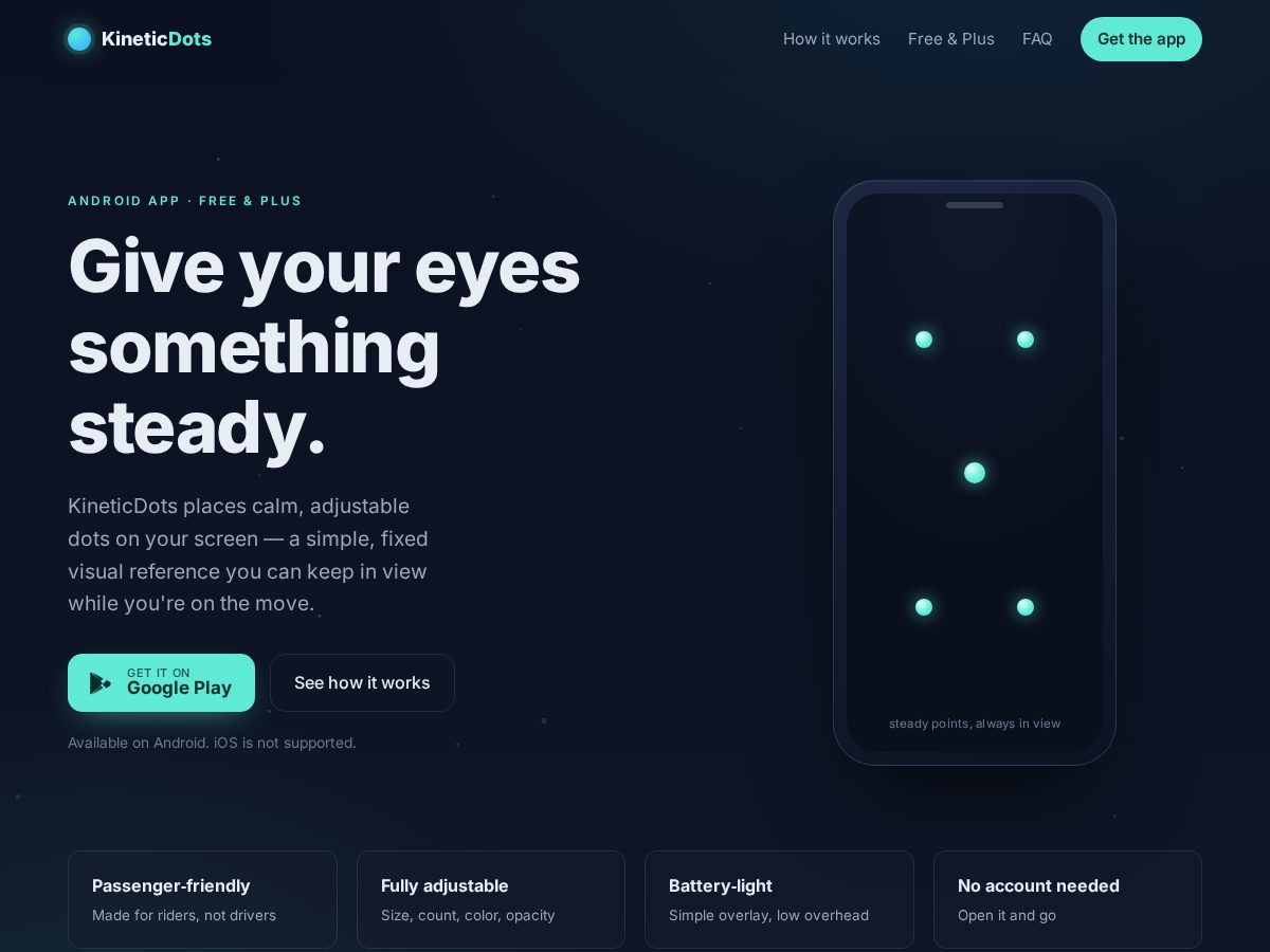 Landing-page snapshot of kineticdots.app