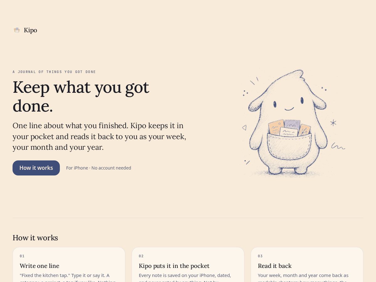 Landing-page snapshot of kipo.today