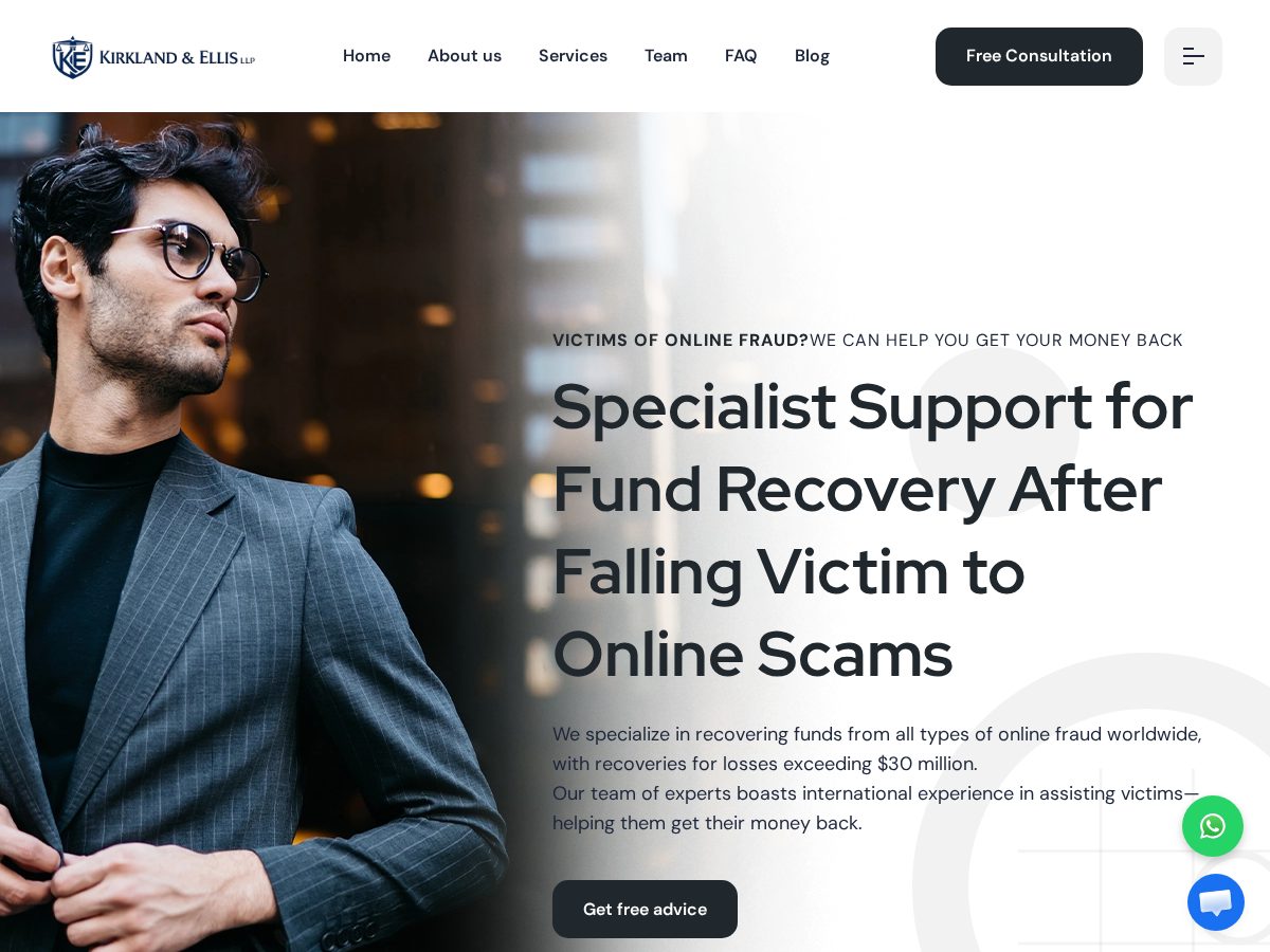 Landing-page snapshot of kirklandellisfundsrestored.com