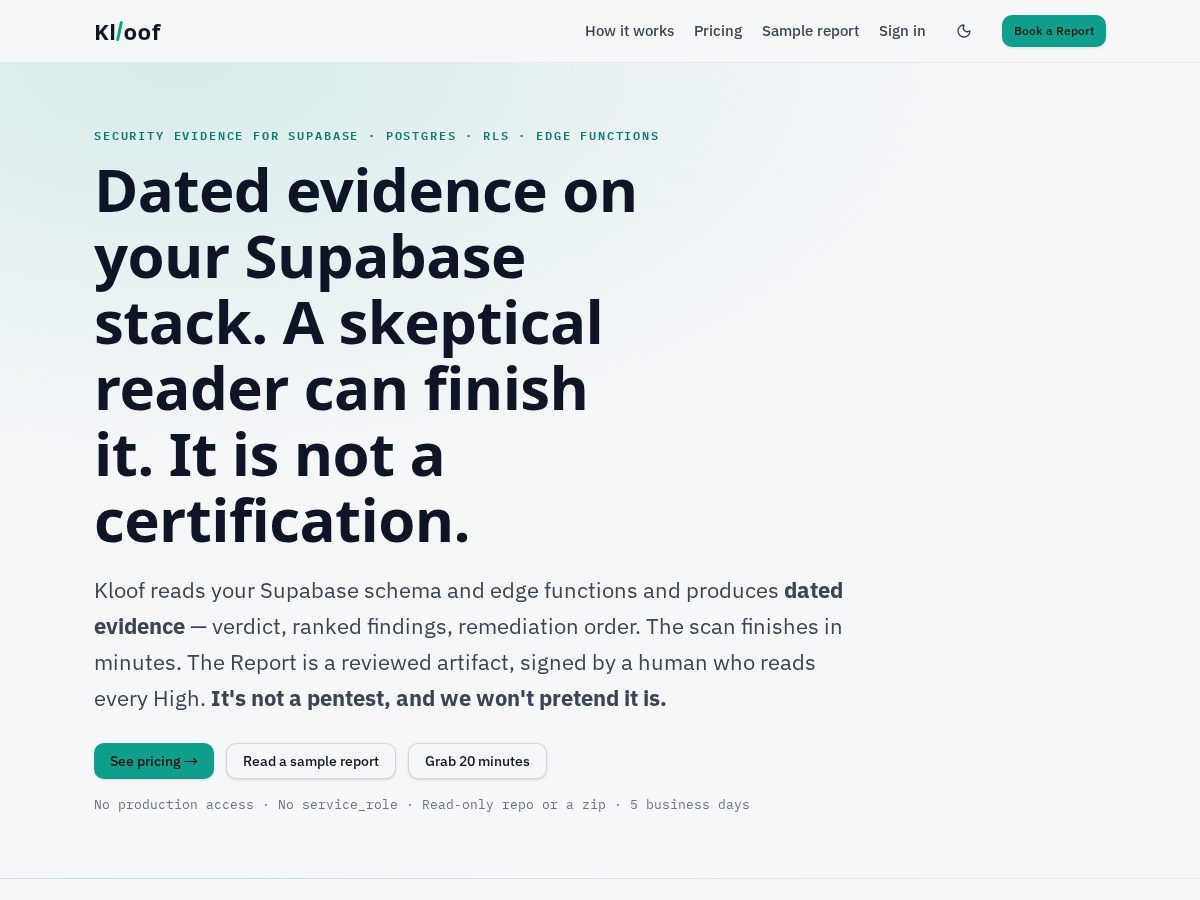 Landing-page snapshot of kloof.dev