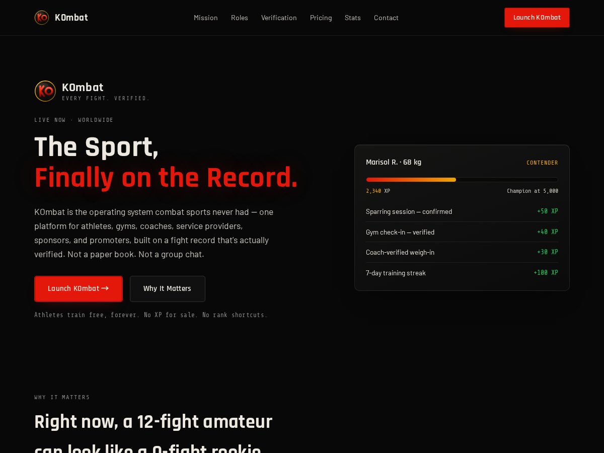 Landing-page snapshot of kombatapp.com