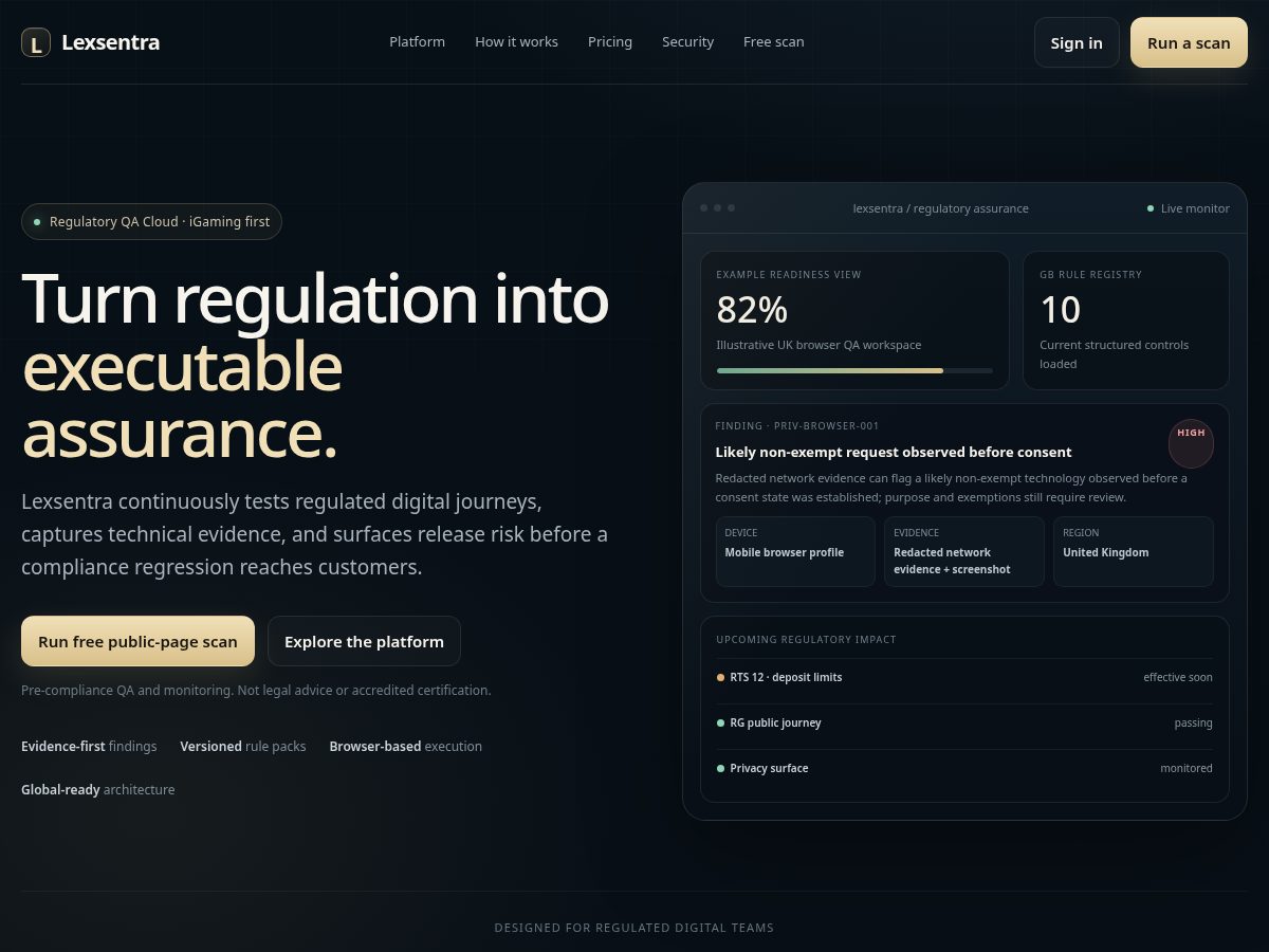 Landing-page snapshot of lexsentra.com