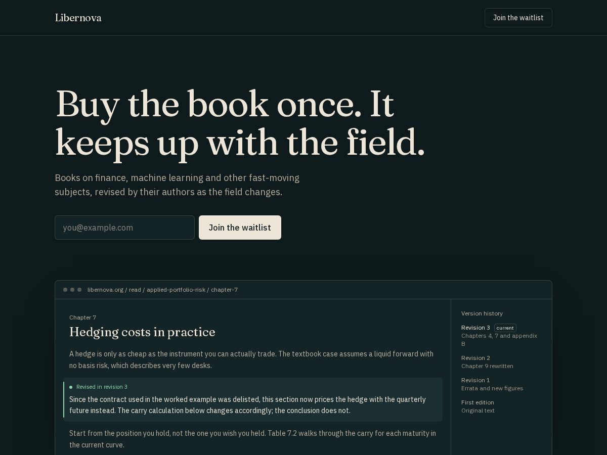 Landing-page snapshot of libernova.org
