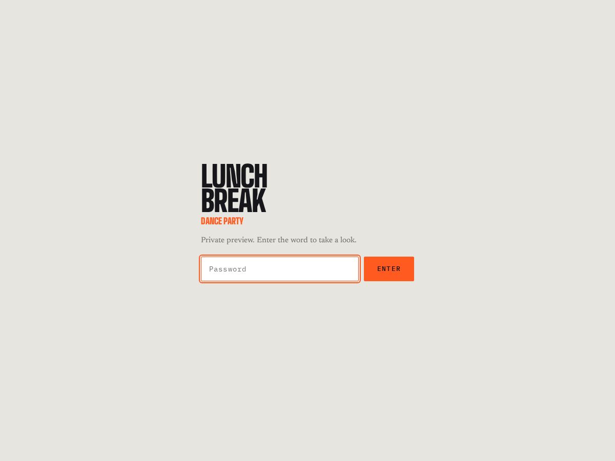 Landing-page snapshot of lunchbreakdanceparty.com