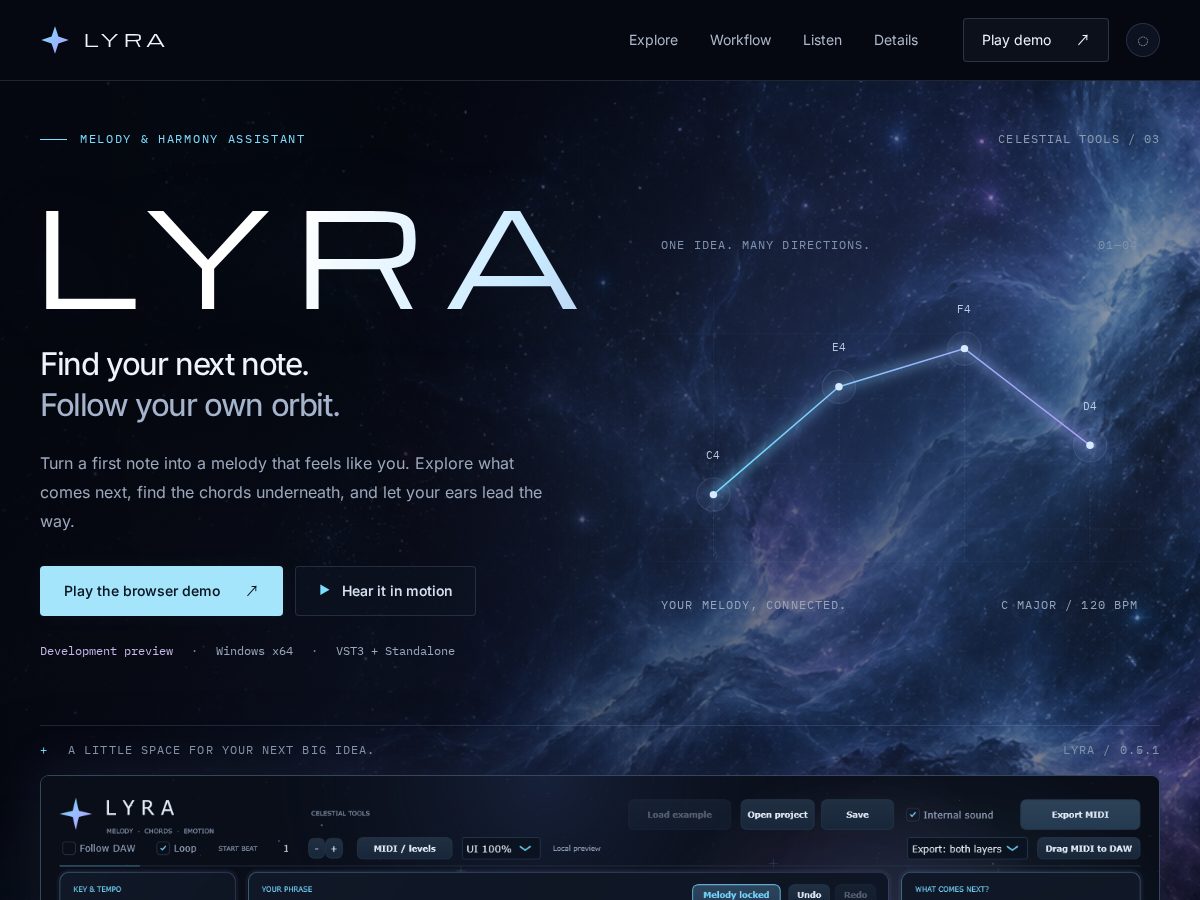 Landing-page snapshot of lyraharmonic.com