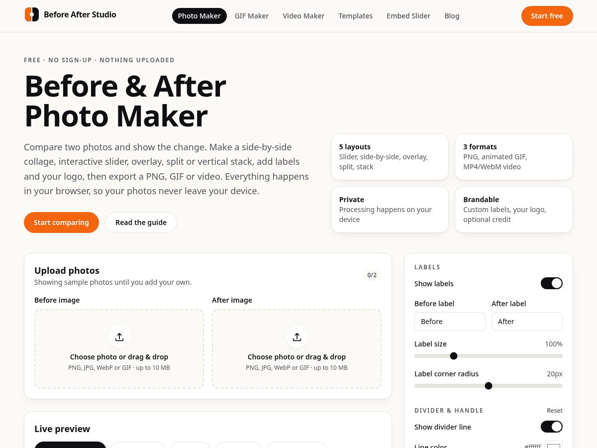 Landing-page snapshot of makebeforeafter.com