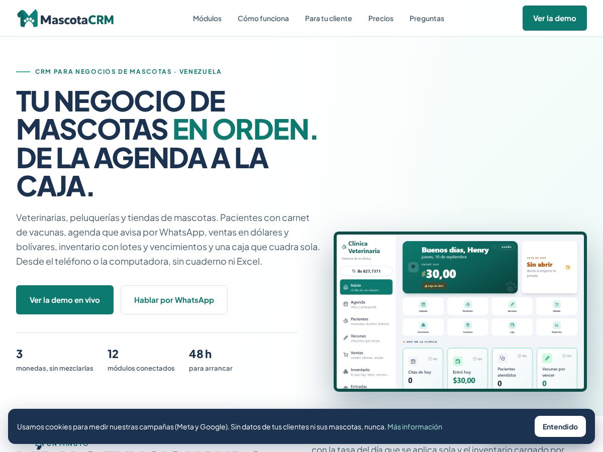 Landing-page snapshot of mascotacrm.com