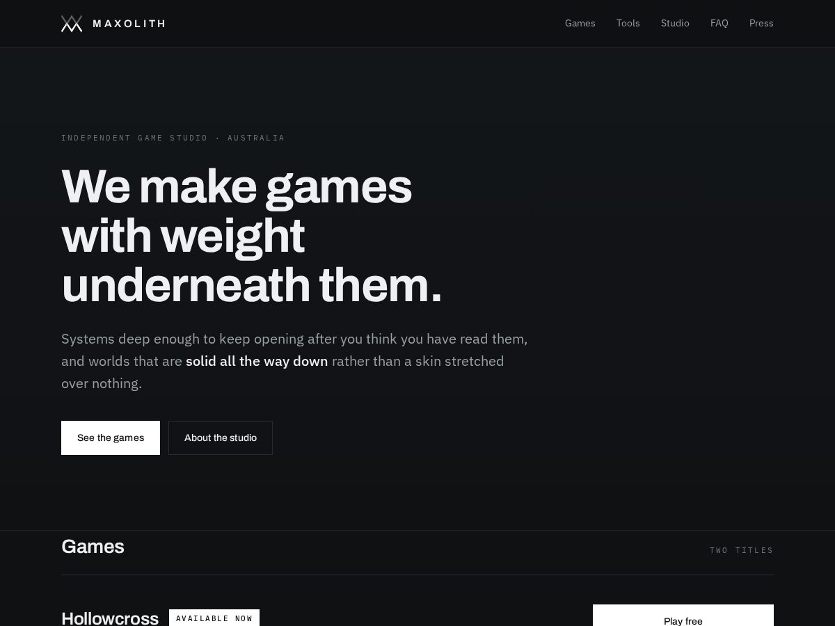 Landing-page snapshot of maxolith.com