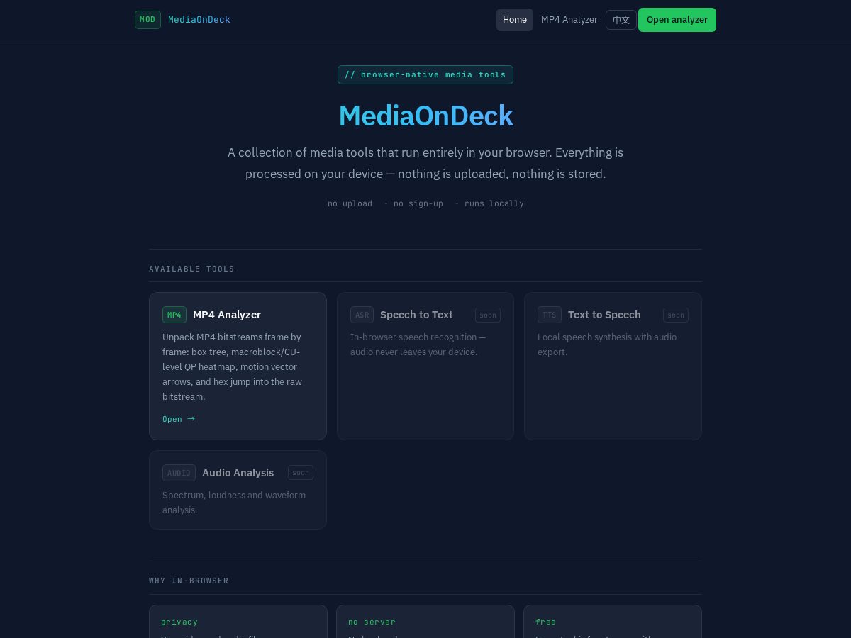 Landing-page snapshot of mediaondeck.com