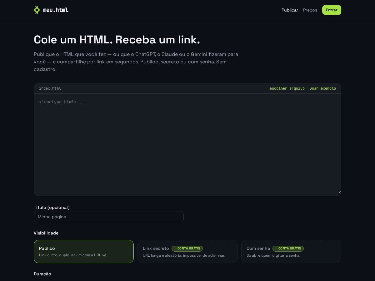 Landing-page snapshot of meuhtml.com
