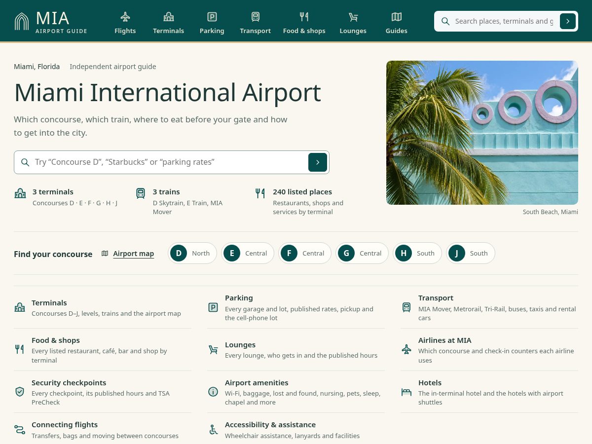 Landing-page snapshot of miaairportguide.com