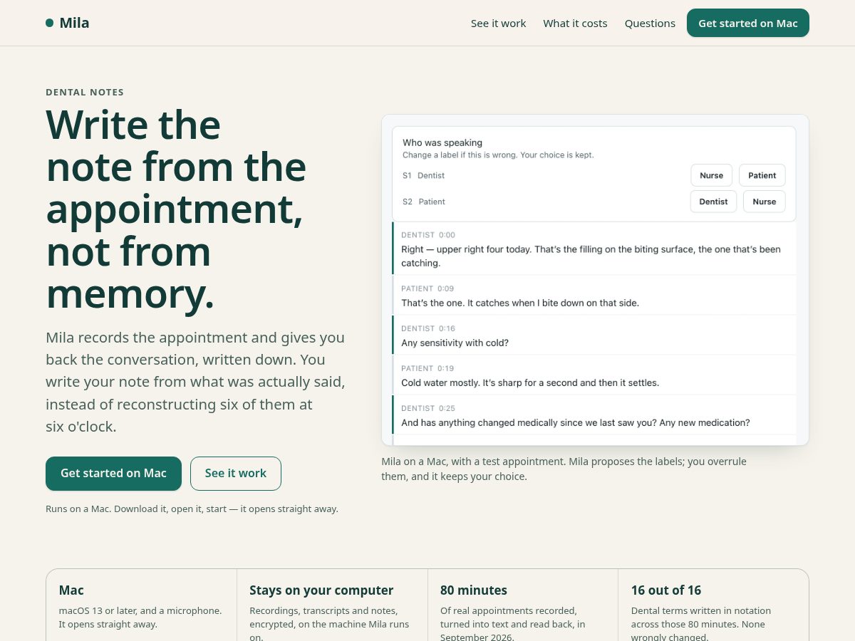 Landing-page snapshot of mila-dental.com